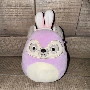 Squishmallow EASTER BUNNY Raccoon Lilac/Gray/White 6.5” W/ Pink Bunny Ears